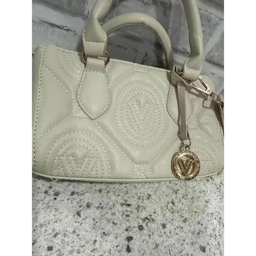 Valentino Orlandi Quilted Cream Mongrammed Crossbody Bag with Adjustable Strap